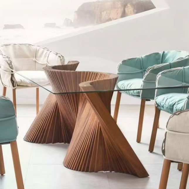 European Walnut Solid Wood Fan-Shaped Dining Table