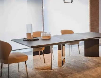 Ensemble de table et chaises de salle à manger italien moderne haut de gamme – Service de table de luxe en acier inoxydable et bois