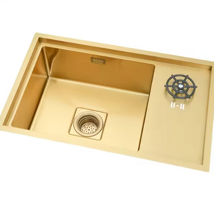 Évier de cuisine de luxe en acier inoxydable 304 avec tablier frontal Nano – Bac unique avec égouttoir | Finition Nano PVD