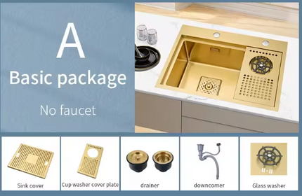 Évier de cuisine de luxe en acier inoxydable 304 avec tablier frontal Nano – Bac unique avec égouttoir | Finition Nano PVD