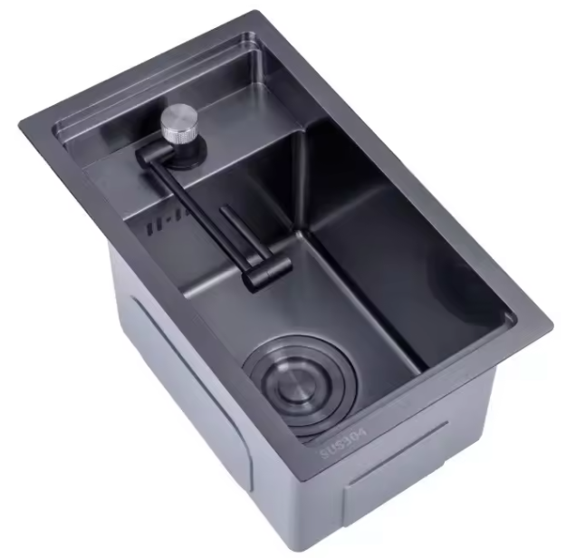 Évier de cuisine encastré en acier inoxydable 304 noir – 680 × 460 mm