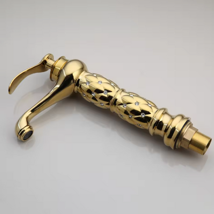 Modern Golden Brass Basin Faucet – Deck Mounted Stainless Steel Vessel Sink Tap