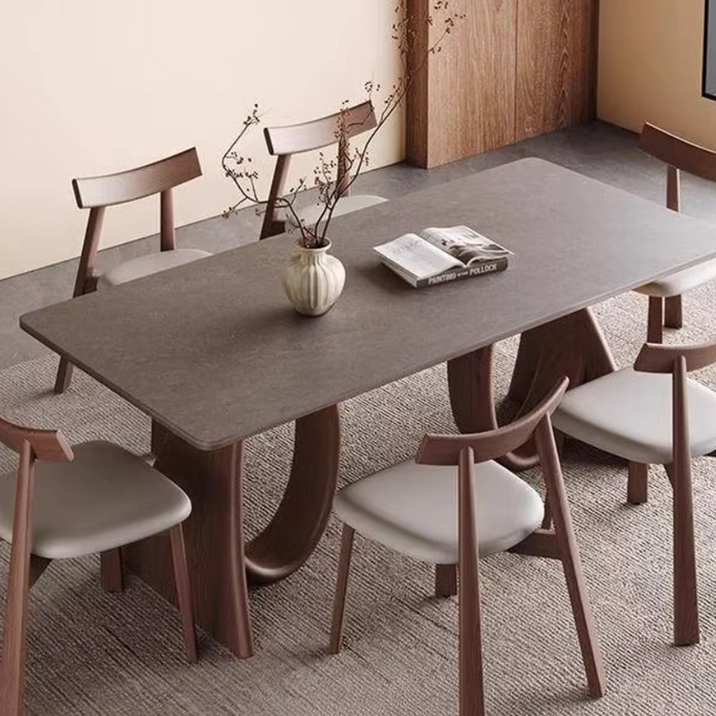 Modern Dining Table Set with Stone-Like Top & Chairs | Customizable Materials