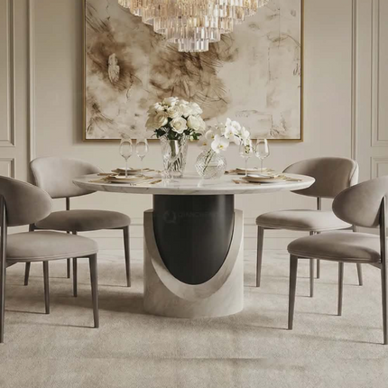 Luxury Round Marble Dining Table with Chairs – Elegant Dining Room Furniture Set 120cm Diameter
