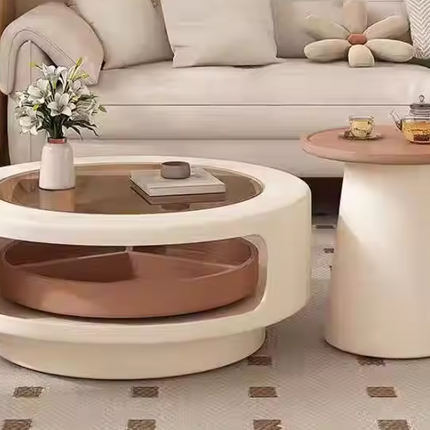 Minimalist Round Coffee Table – Modern Luxury Living Room Table with Customizable Materials