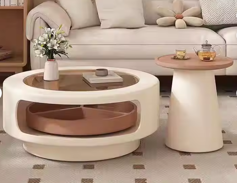 Minimalist Round Coffee Table – Modern Luxury Living Room Table with Customizable Materials