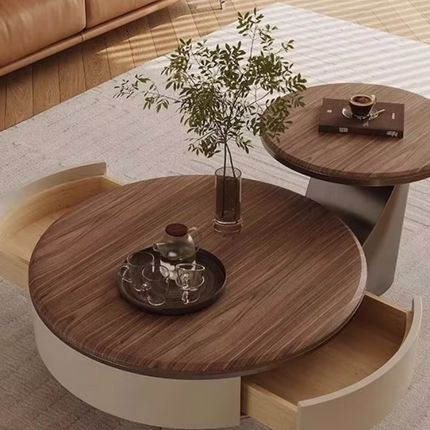 Italian Light Luxury American Solid Wood Round Coffee Table – Modern Design, Customizable Materials