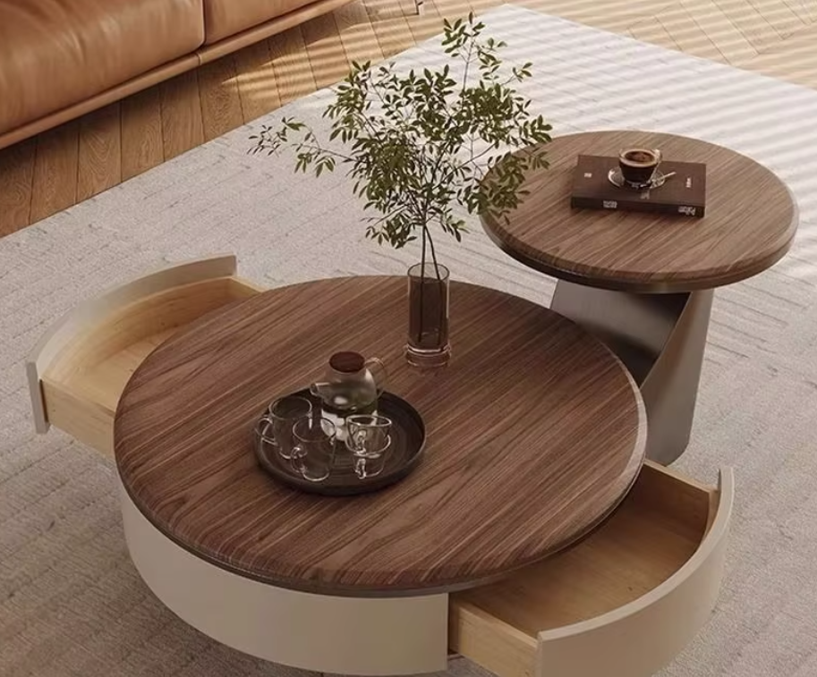 Italian Light Luxury American Solid Wood Round Coffee Table – Modern Design, Customizable Materials