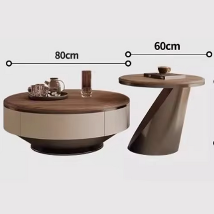 Italian Light Luxury American Solid Wood Round Coffee Table – Modern Design, Customizable Materials