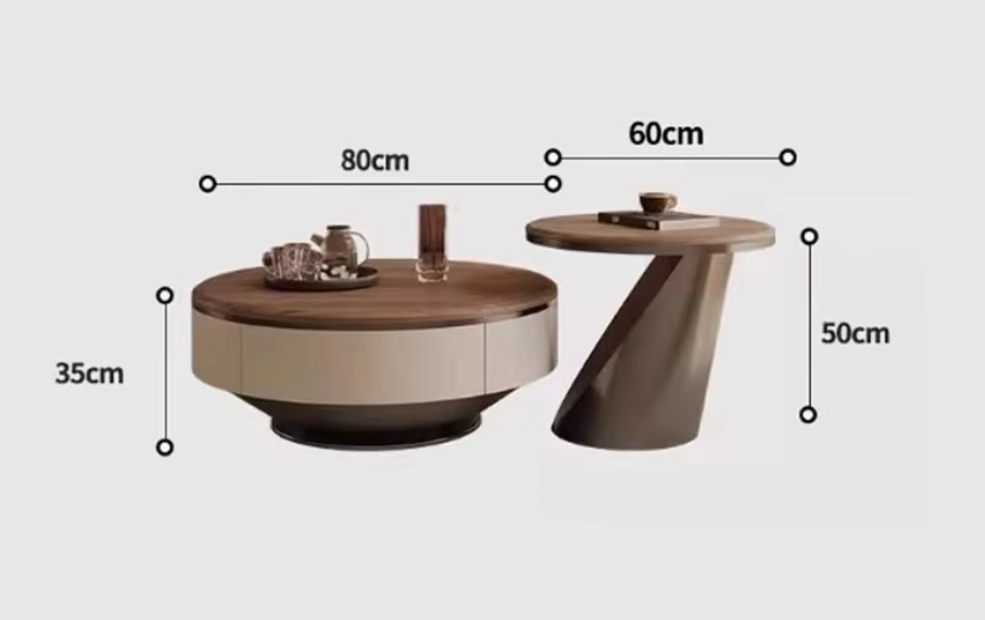 Italian Light Luxury American Solid Wood Round Coffee Table – Modern Design, Customizable Materials