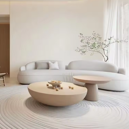 Table basse ronde minimaliste en fibre de verre 50x50 cm – Table à thé crème haut de gamme