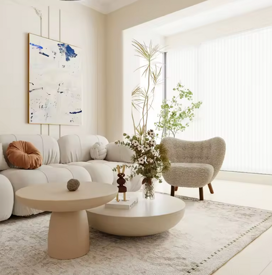 Minimalist Round Fiber Glass Coffee Table 50x50 cm – High-End Cream Tea Table