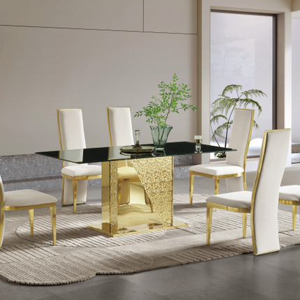 Modern Gold Luxury Dining Table – 201 Stainless Steel & Tempered Glass