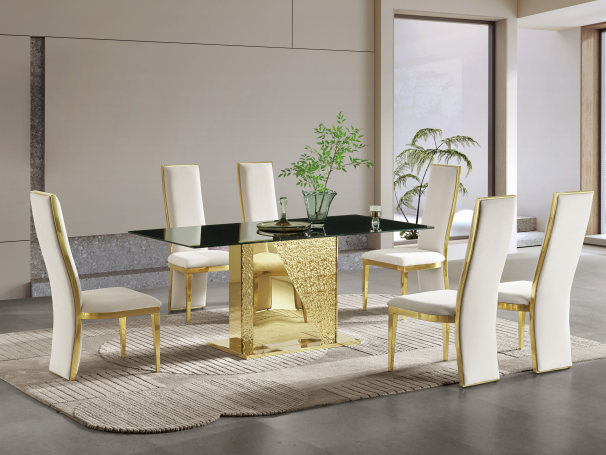 Modern Gold Luxury Dining Table – 201 Stainless Steel & Tempered Glass