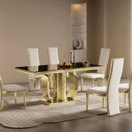 Modern Black and Gold Luxury Dining Table – 201 Stainless Steel & Tempered Glass