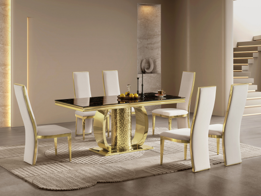 Modern Black and Gold Luxury Dining Table – 201 Stainless Steel & Tempered Glass