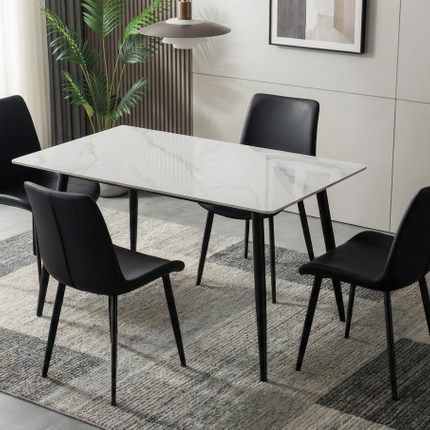 Sintered Stone Top Dining Table - Black Carbon Steel Frame