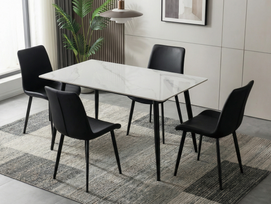 Sintered Stone Top Dining Table - Black Carbon Steel Frame