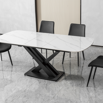 White and Black Finish Stainless Steel Dining Table with Sintered Stone Top