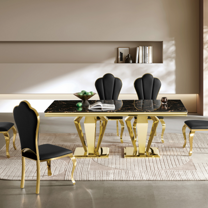 Black Marble & Gold Stainless Steel Dining Table