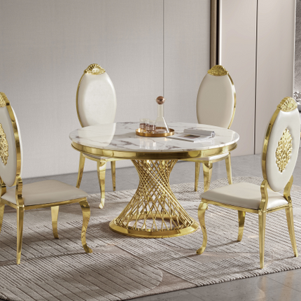 Elegant Marble & Gold Round Dining Table - Modern Luxury Style