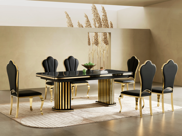 Modern Black & Gold Extendable Dining Table - Contemporary Style