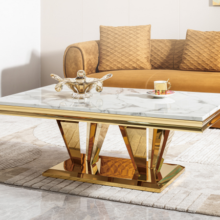 Elegant White & Gold Accent Table - Modern Rectangular Design
