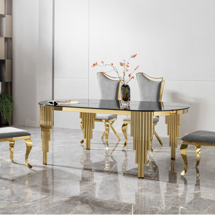 Modern Black Glass & Gold Dining Table - Contemporary Rectangular Design