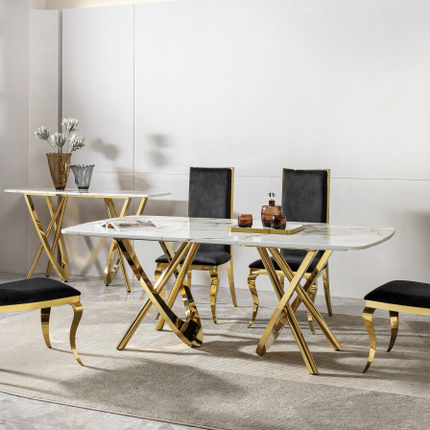 Luxury Black & Gold Marble Dining Table - Modern Statement Piece