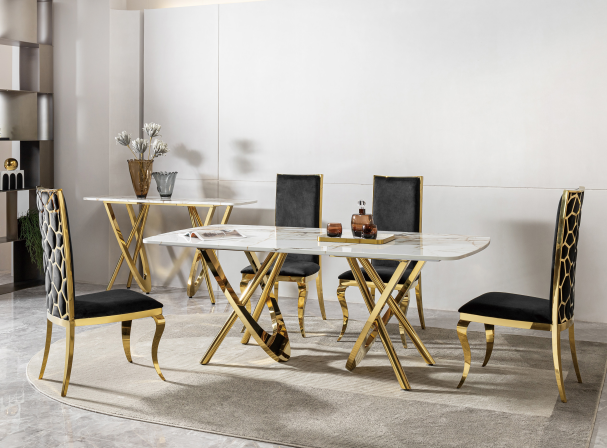 Luxury Black & Gold Marble Dining Table - Modern Statement Piece