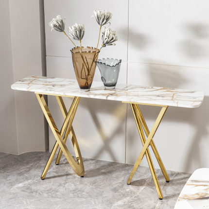 Modern White & Gold Console Table - Elegant Entryway Accent
