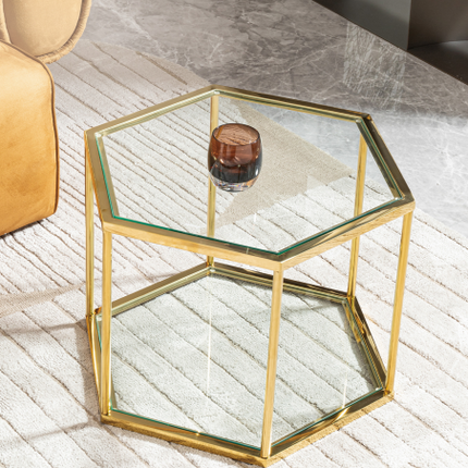 Modern Glass & Gold Center Table - Sleek Living Room Accent