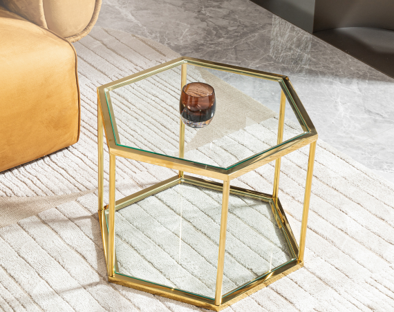 Modern Glass & Gold Center Table - Sleek Living Room Accent