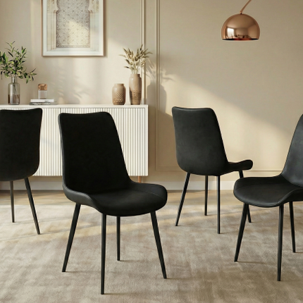 Modern Black PU Dining Chair - Carbon Steel Frame