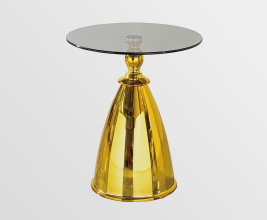 Modern Glass & Gold Accent Table - Round Side Table with Iron Base