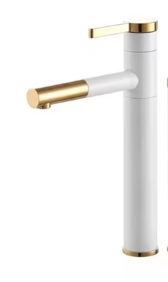 Modern White & Gold Luxury Vessel Sink Faucet – Single Handle Deck Mounted Brass Basin Tap