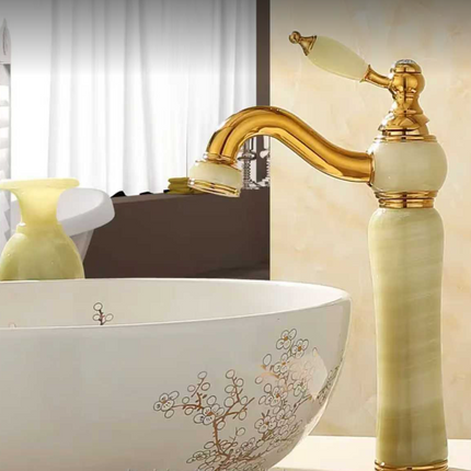 Gold Electroplated Brass Faucet with Artificial Marble Body – Heavy Duty Hot & Cold Ready