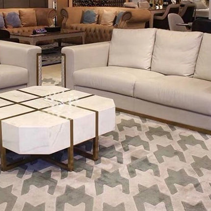 Modern Luxury Marble Coffee Table with Stainless Steel Base – Geometric Center Table for Living Room