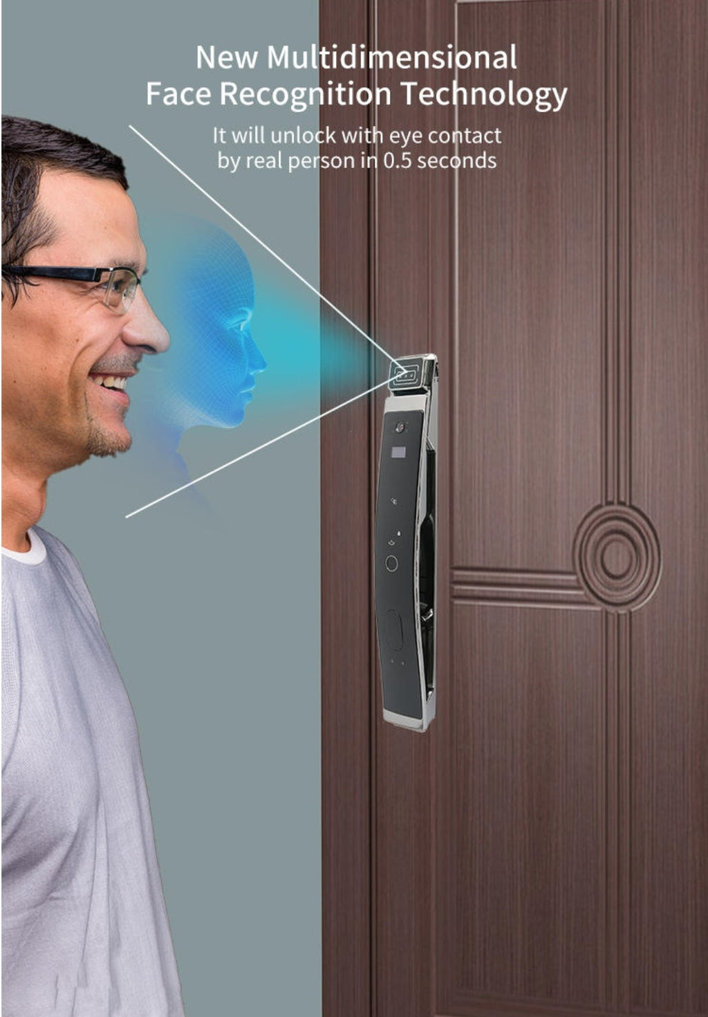 Fully Automatic Face Recognition Smart Digital Door Lock with Fingerprint Rosegold Door Knob