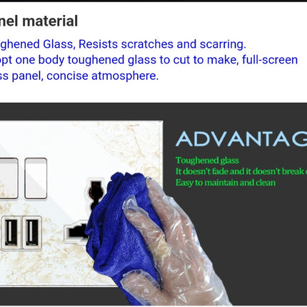 Tempered Glass 1Gang Socket Black with Type C and USB Universal Wall Socket