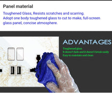 Cargar imagen en el visor de la galería, Tempered Glass 1Gang Socket Black with Type C and USB Universal Wall Socket
