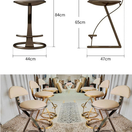 Luxury Italian Art Stool Bar Chair Stainless steel Brass color