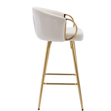 Modern Luxury Stainless Steel Rectangle Upholster Velvet Counter Bar Stool with Arms