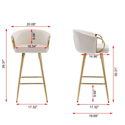 Modern Luxury Stainless Steel Rectangle Upholster Velvet Counter Bar Stool with Arms