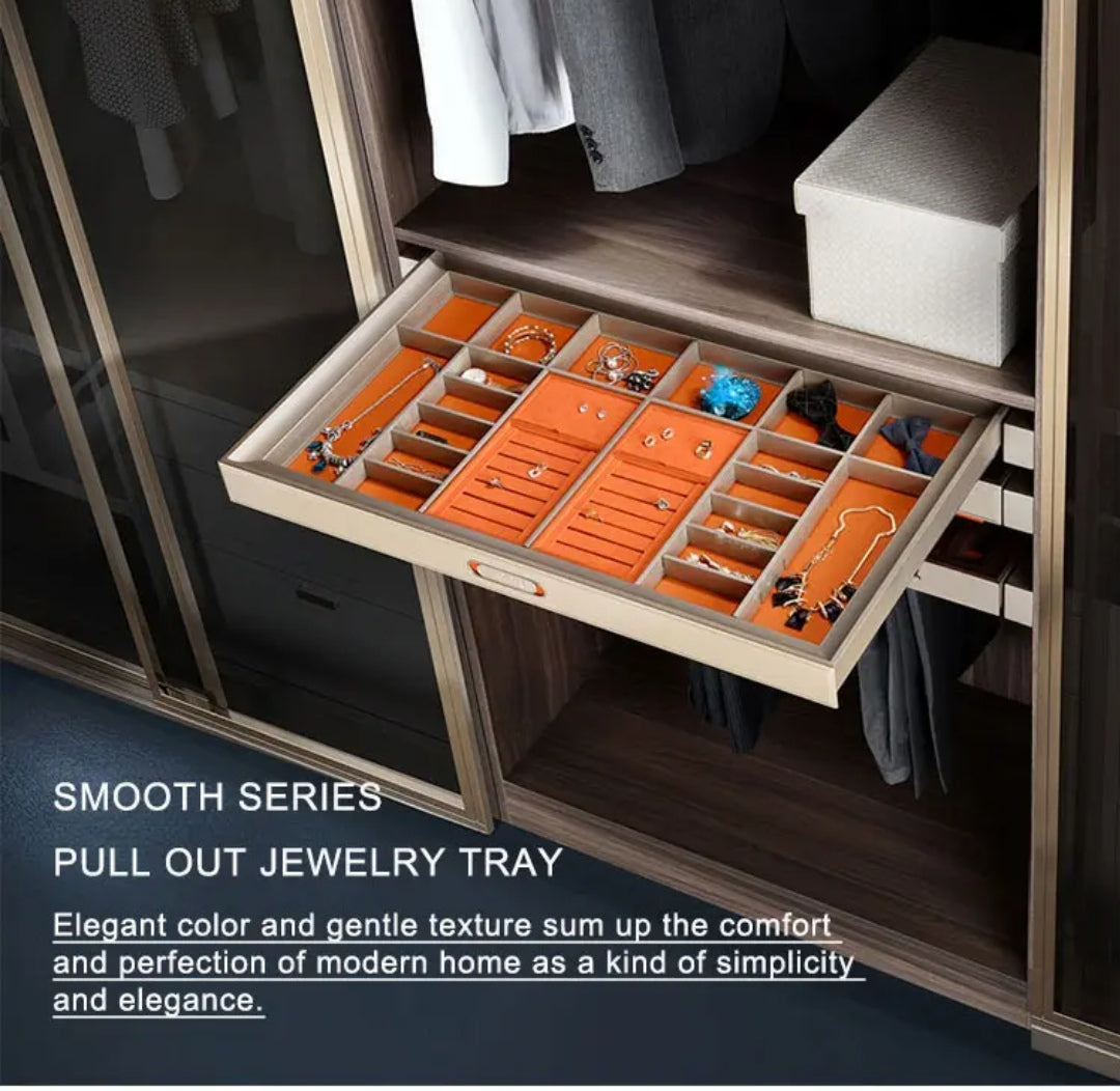 Pullout Jewelry Organizer for Wardrobe Cabinet Pullout Soft Slide Tray PU Leather