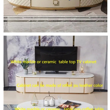 American Coffee Table White Customize Colors Marble top with Leather Body Coffee Table