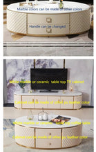 Загрузить изображение в средство просмотра галереи, American Coffee Table White Customize Colors Marble top with Leather Body Coffee Table
