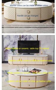 American Coffee Table White Customize Colors Marble top with Leather Body Coffee Table