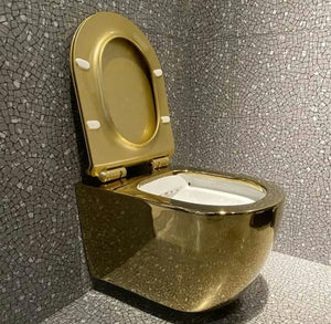 Gold Porcelain Electroplated Hanging Toilet Bowl Included System