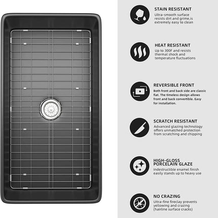 Évier de cuisine de style campagnard en porcelaine noire à tablier